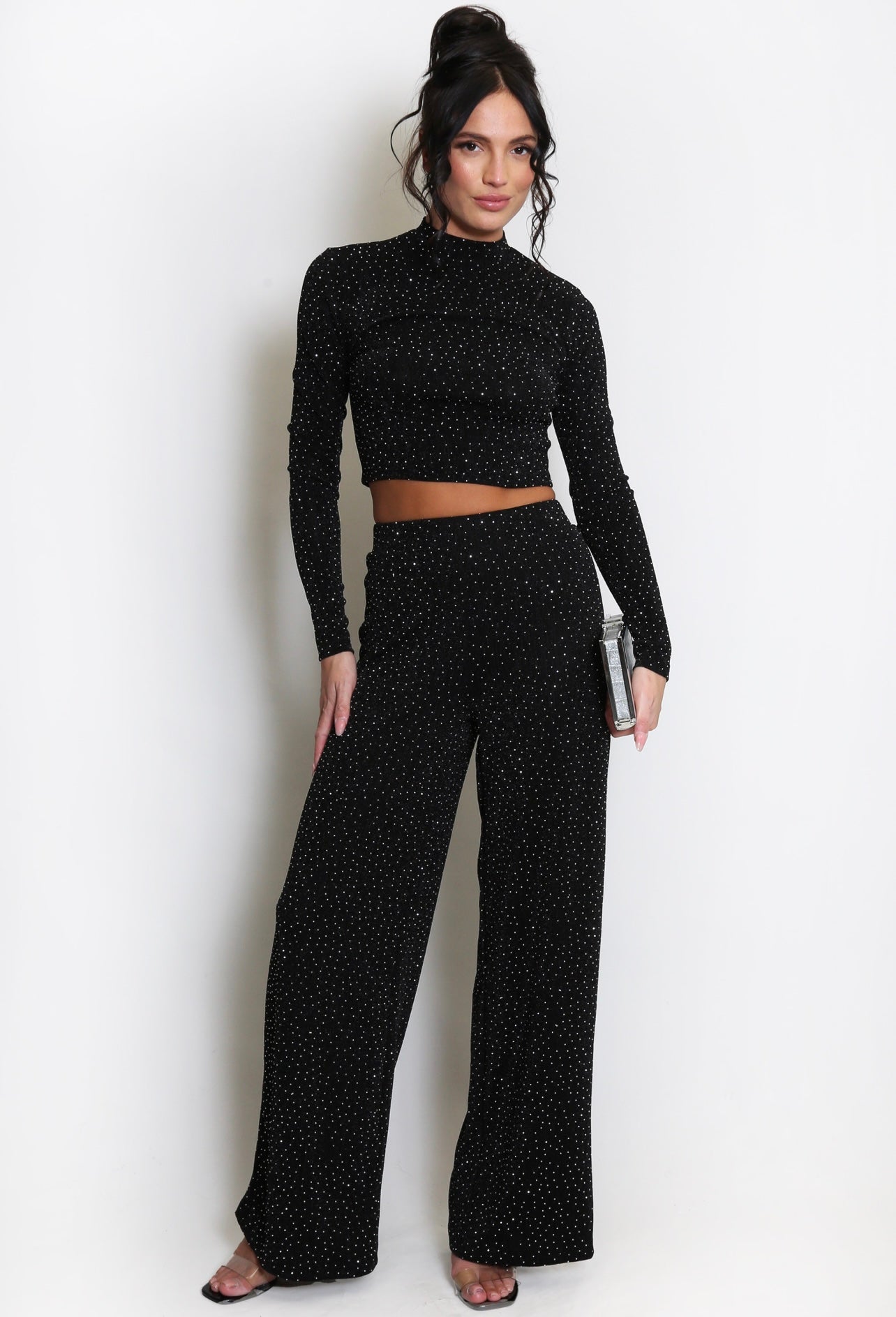Black Studded Wide Leg Trousers