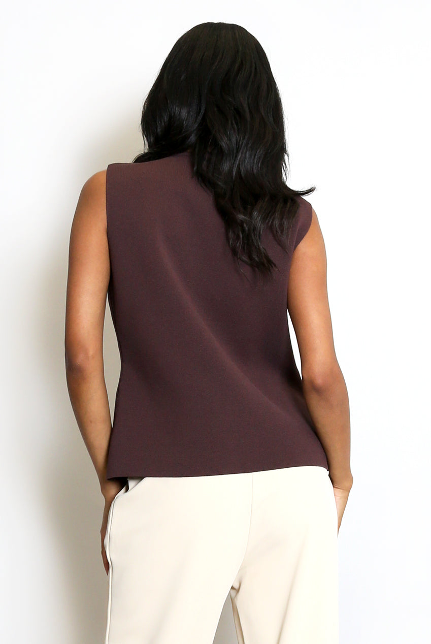 Brown Fine Knit One Button Asymmetric Waistcoat