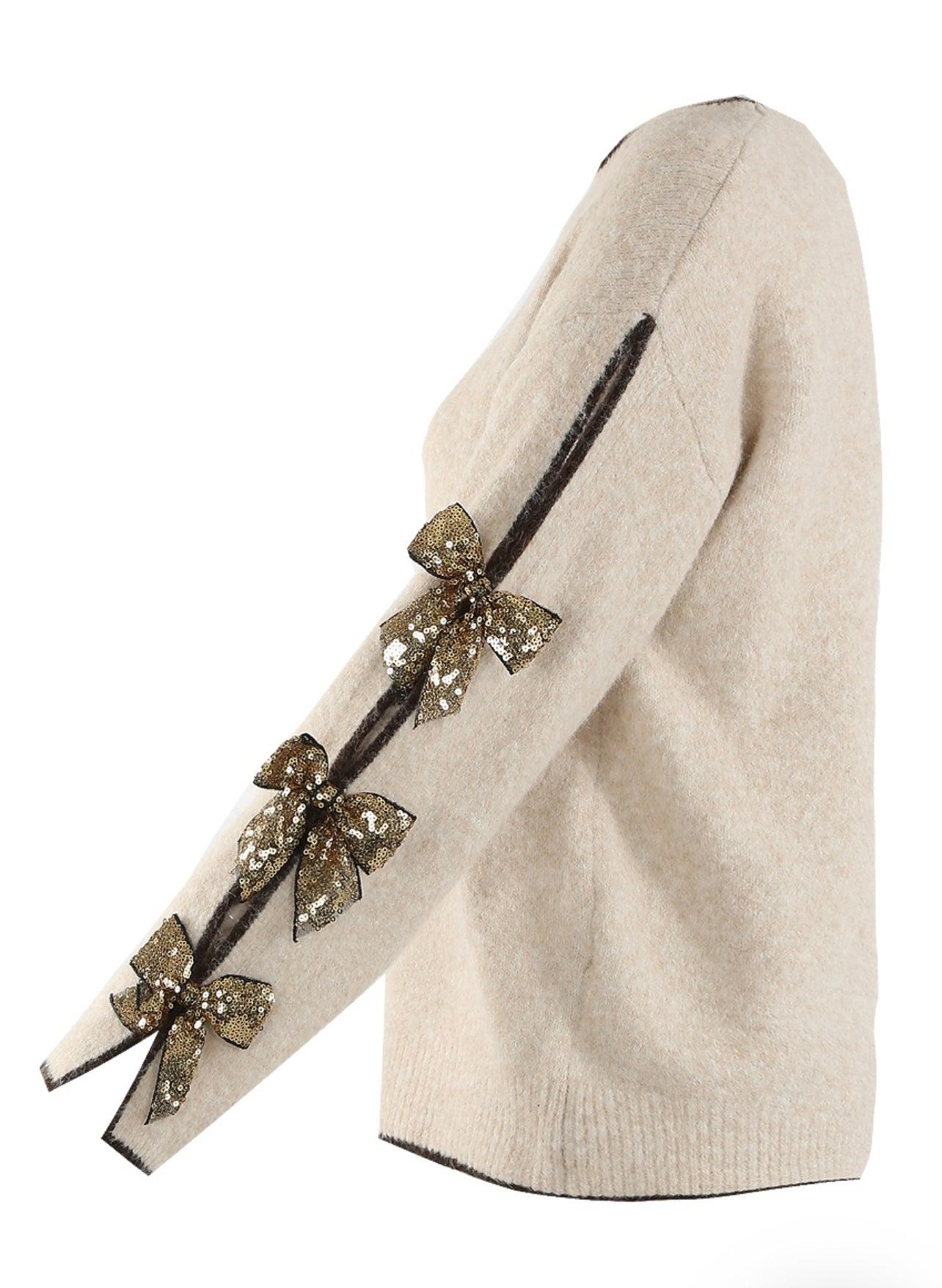 Beige Bow Sleeves Wool Blend Jumper