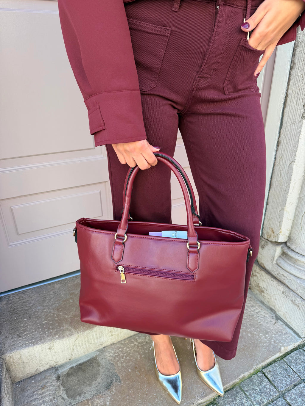 Gold Bow Detail Pleated Structured Handbag