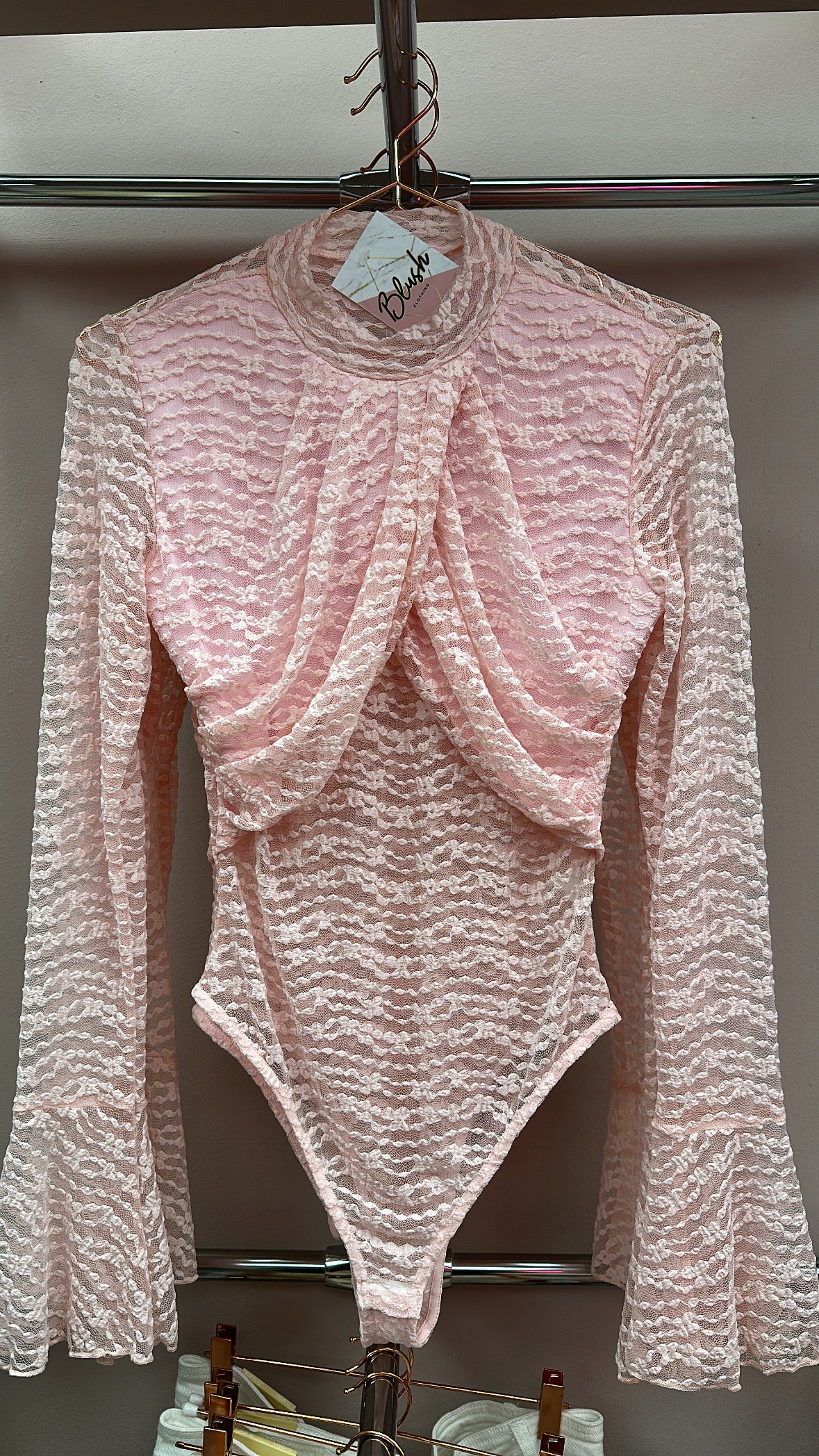 Blush Lace Draped Bodysuit