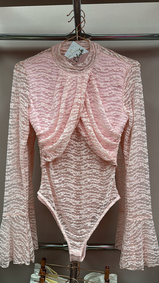 Blush Lace Draped Bodysuit