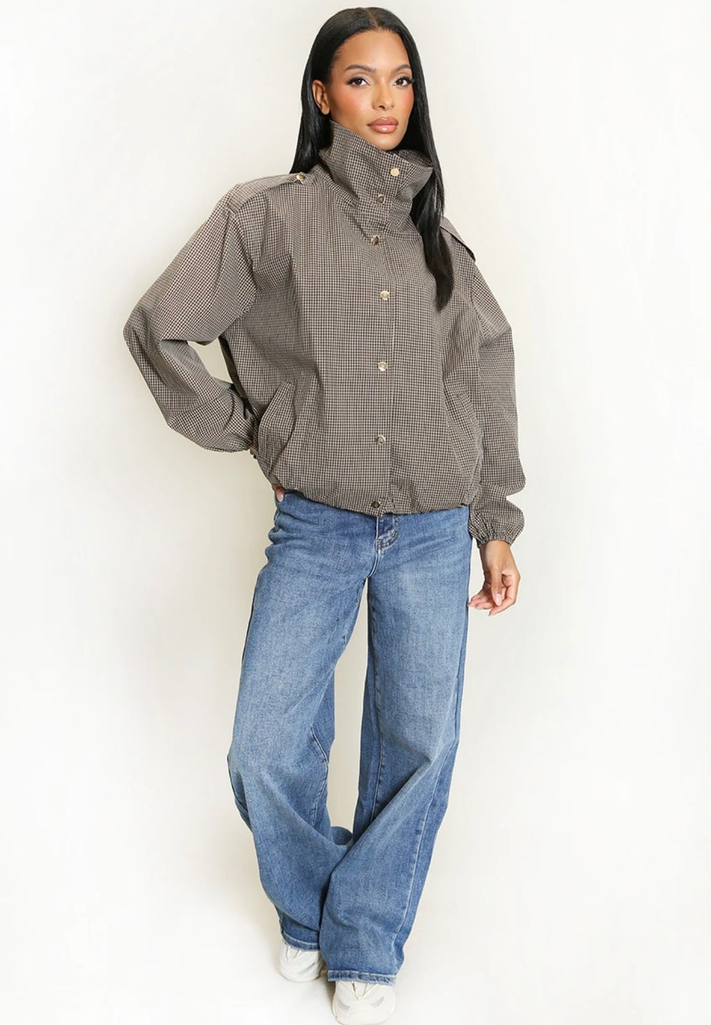 Brown Check Harrington Jacket