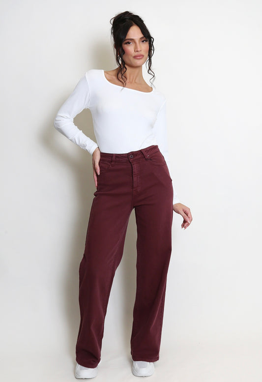 Burgundy Mid Rise Denim Jeans