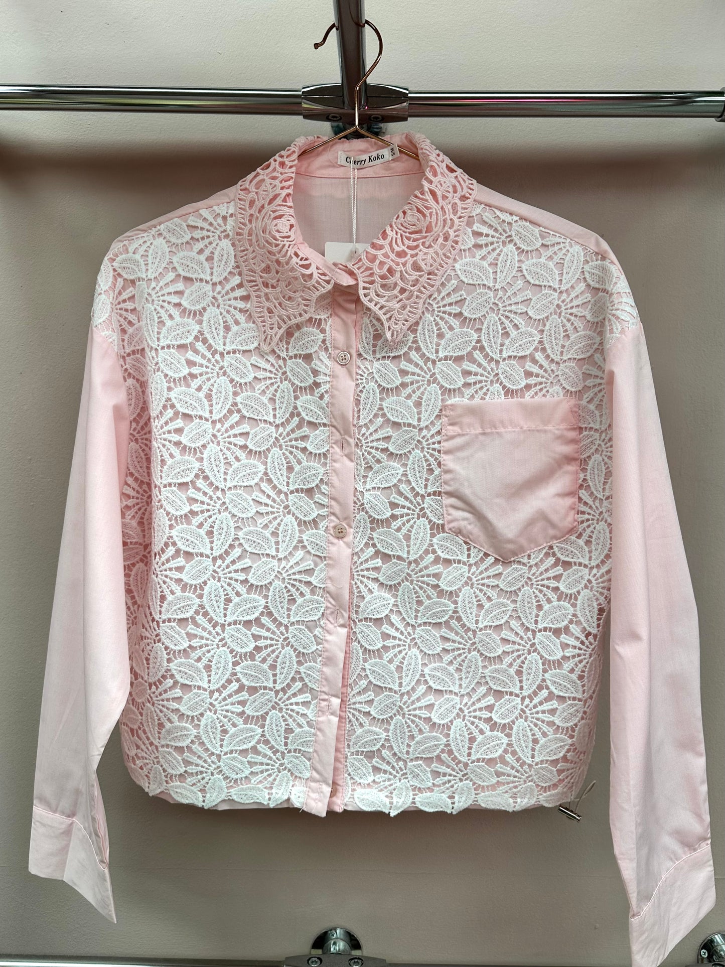 Pink Lace Panel Shirt