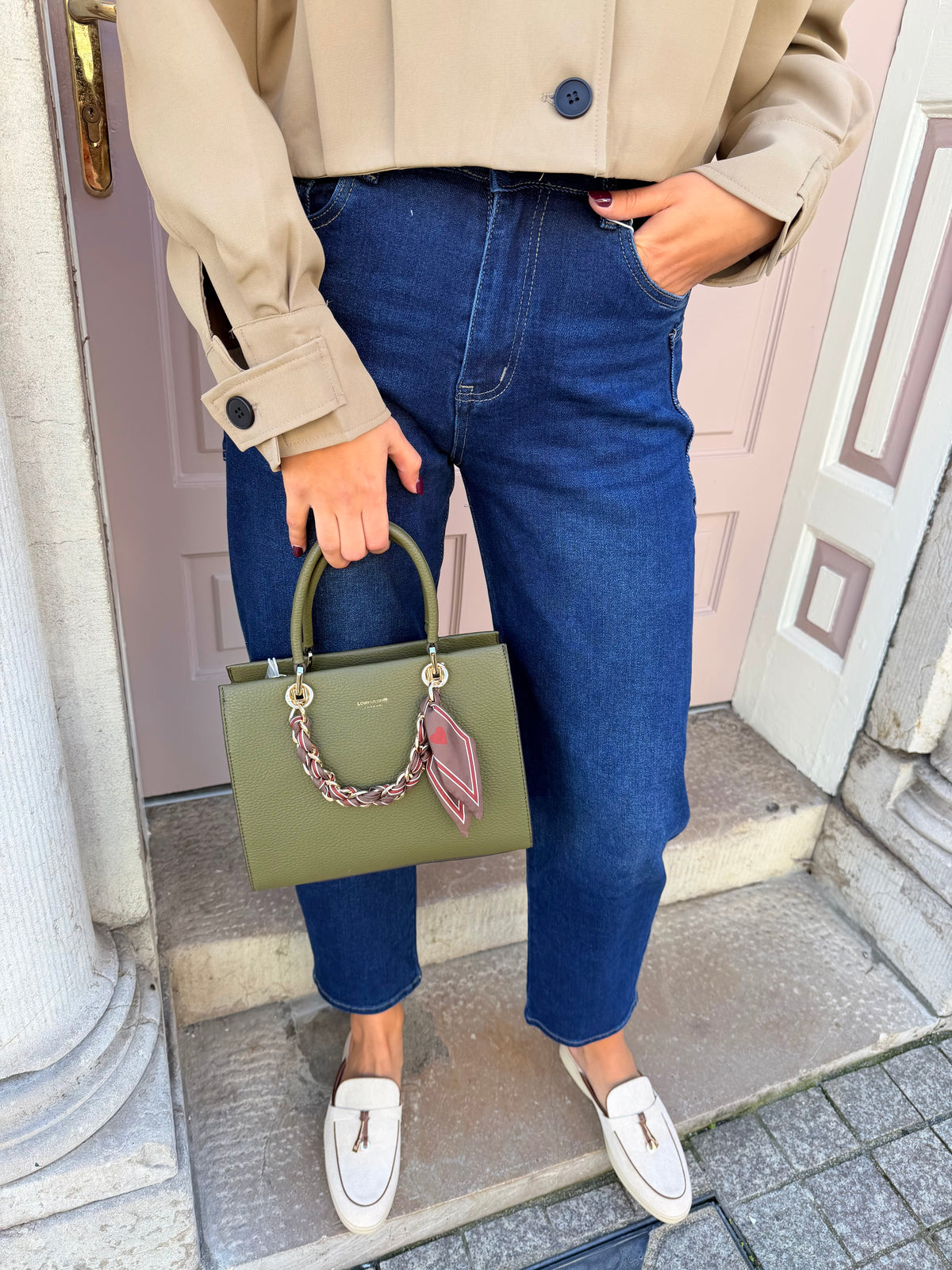 Gold Chain And Scarf Detail Handbag
