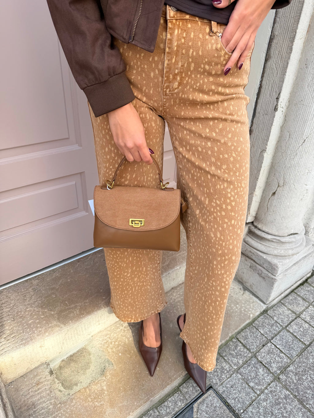 Suede And Pu Detail Handbag