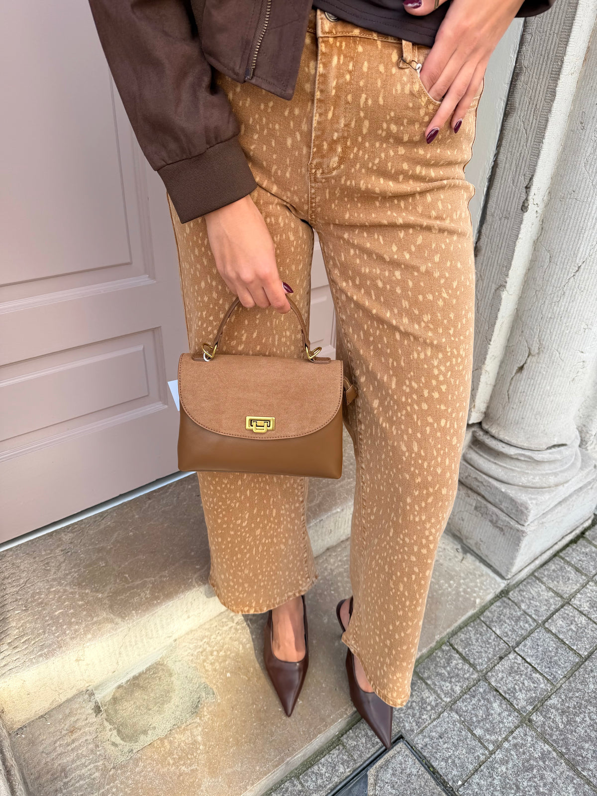 Suede And Pu Detail Handbag