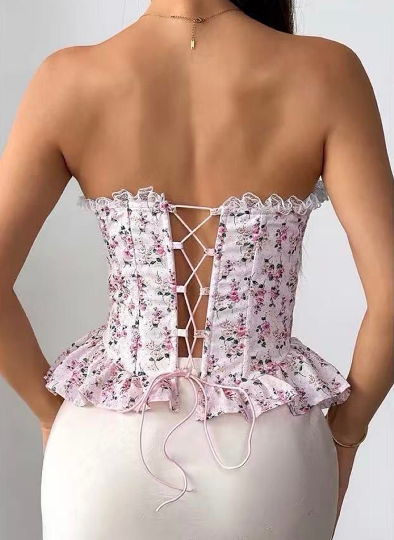 Pink Floral Peplum Corset Top