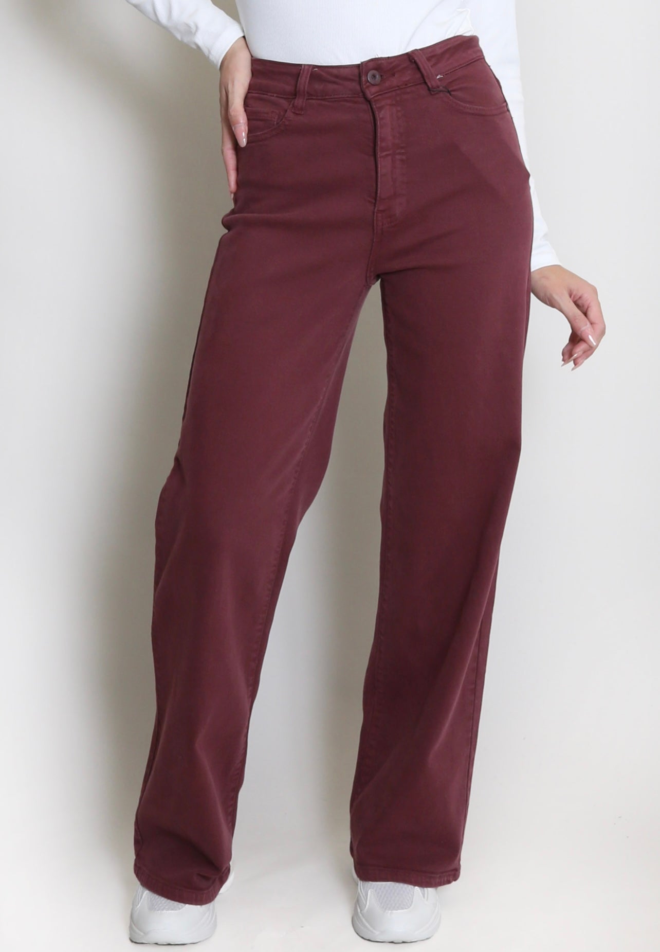 Burgundy Mid Rise Denim Jeans