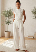 White Wide Hem Trousers