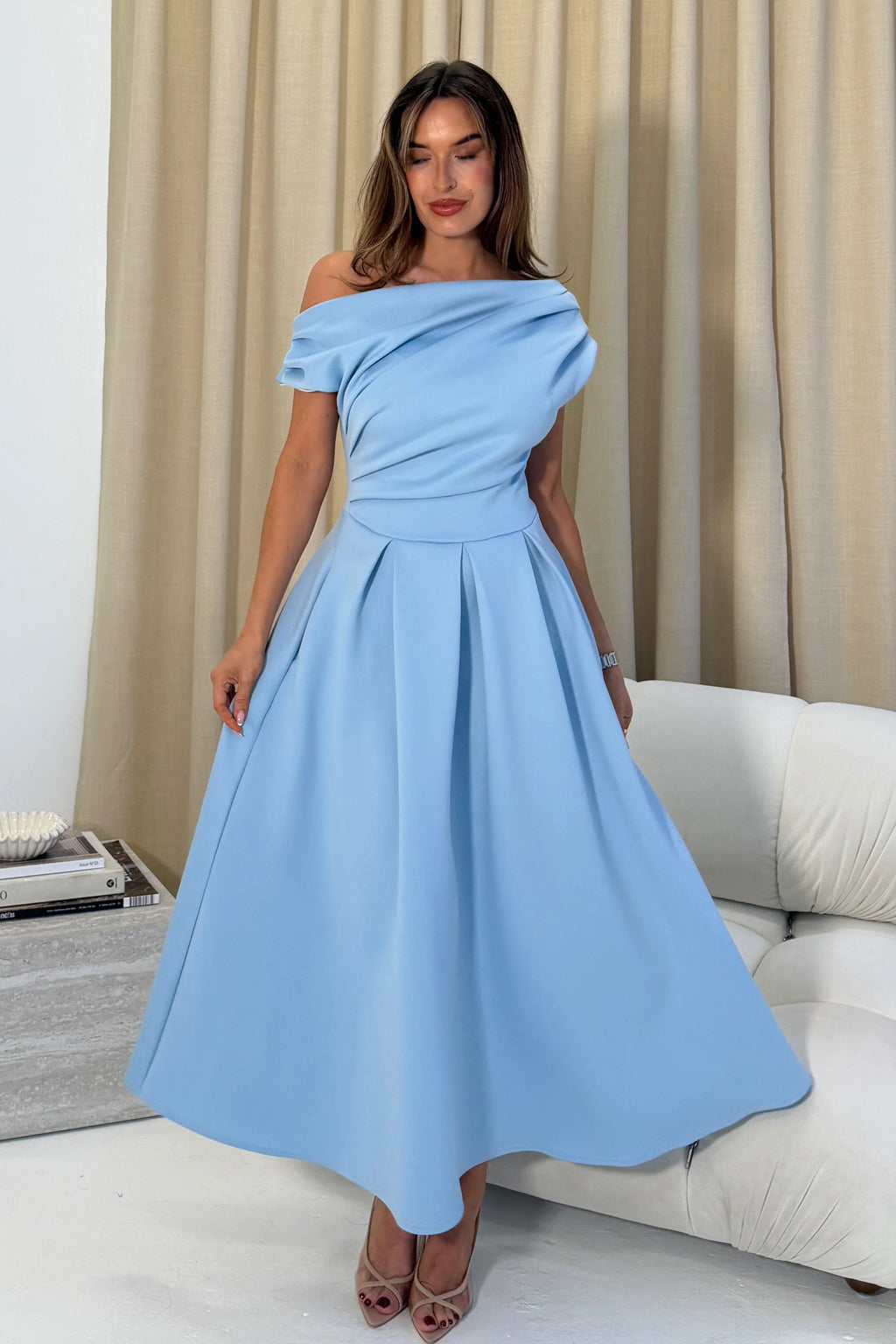 Betty Asymmetric Neckline Skater Blue