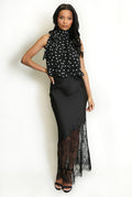 Black Asymmetric Lace Hem Satin Skirts
