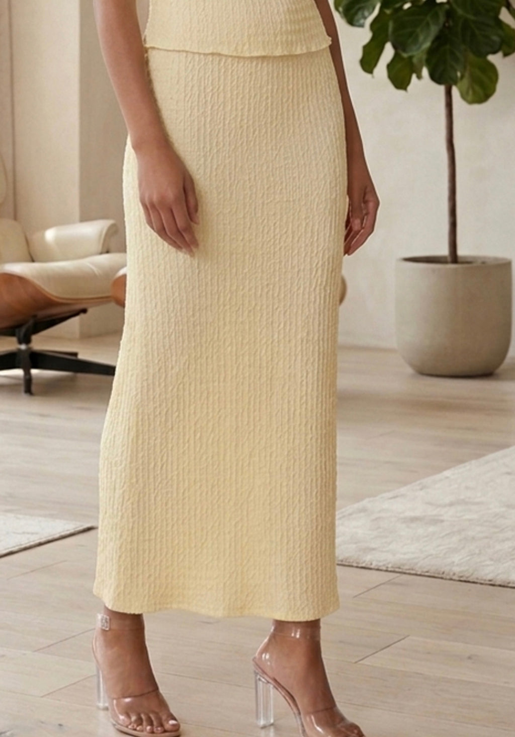 Lemon Waffle Texture Maxi Skirt