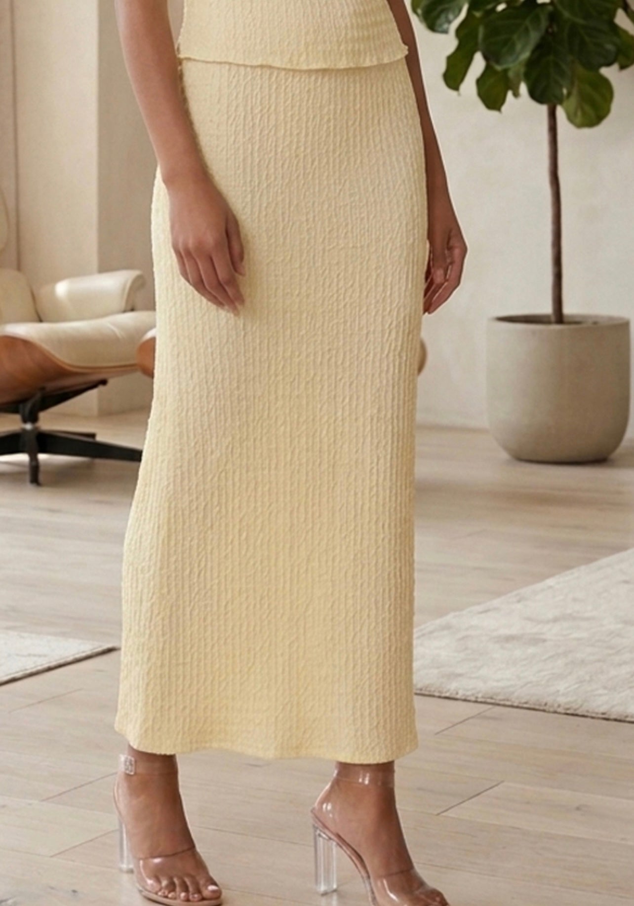 Lemon Waffle Texture Maxi Skirt
