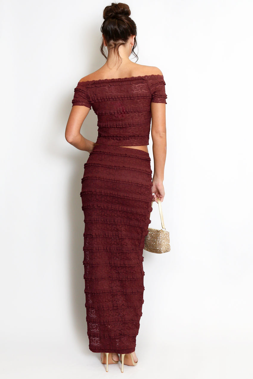 Wine Lace Panelled Skirt