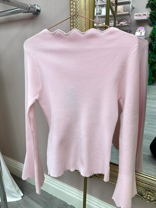 Blush Pink Scallop Neck Knit Top