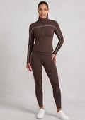 Brown Contrast Piping Active Gym Set