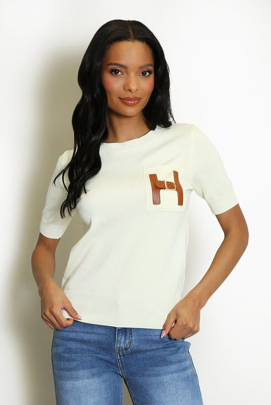 Lemon H Motif Cuffed Hem Knit Jumper