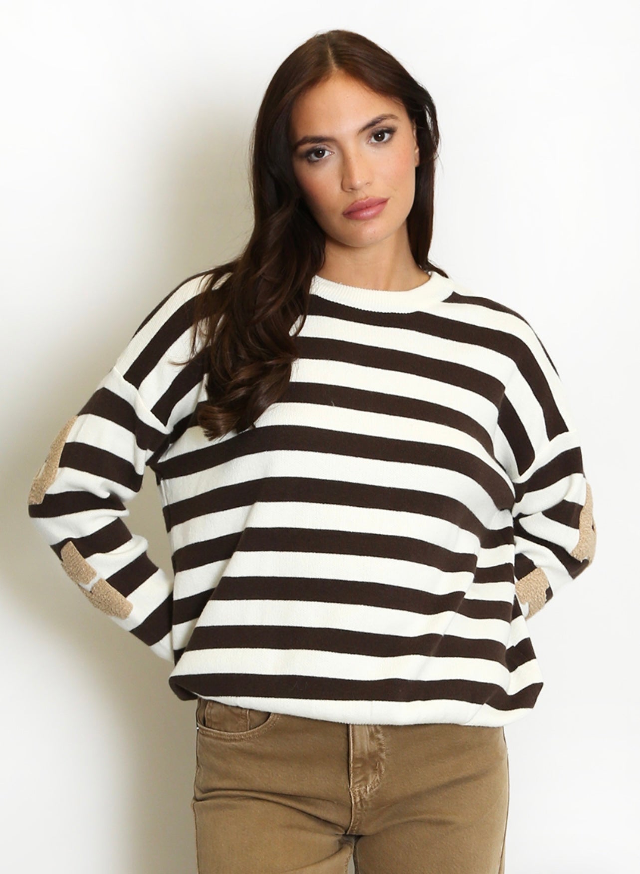 Brown New York Embossed Striped Jumper