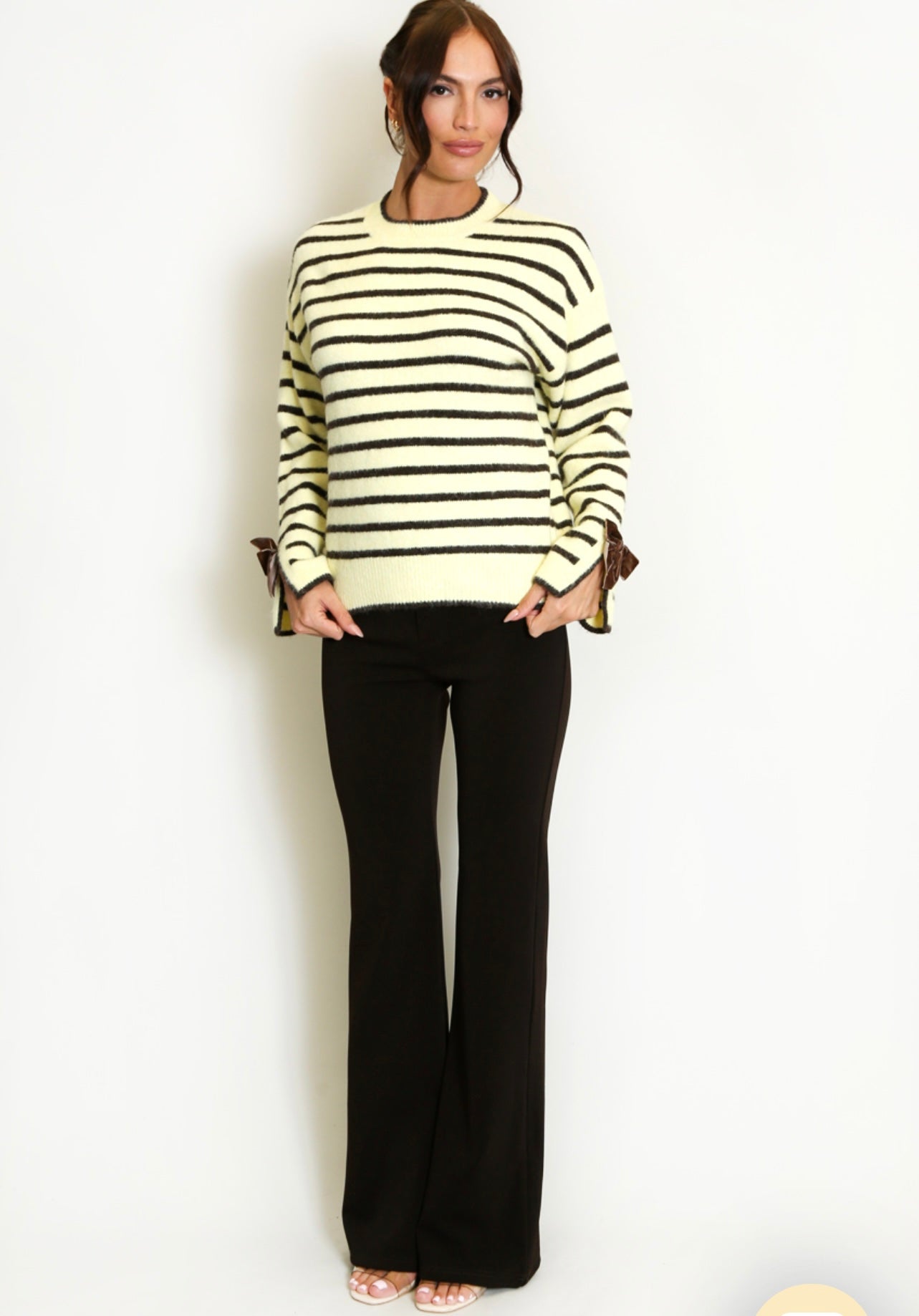 Yellow Bow Cuff Striped Jumper