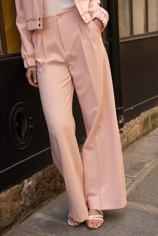 Light pink Tailored Single Pleat Wide Leg Trousers