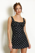 Black Ruched Polka Dots Cropped Top