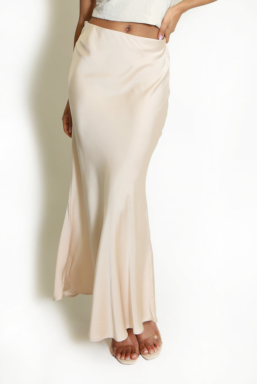 Beige Satin Maxi Skirt
