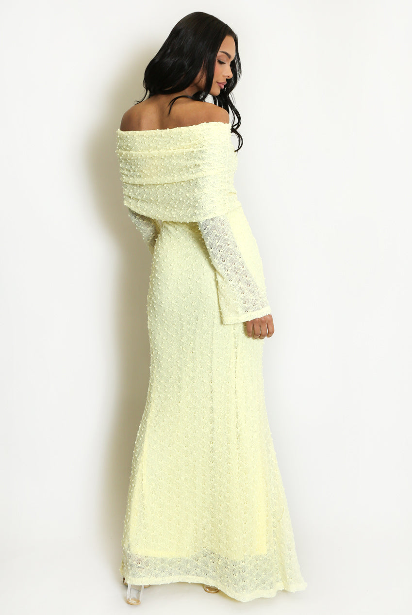 Lemon Lace Bardot Maxi Dress