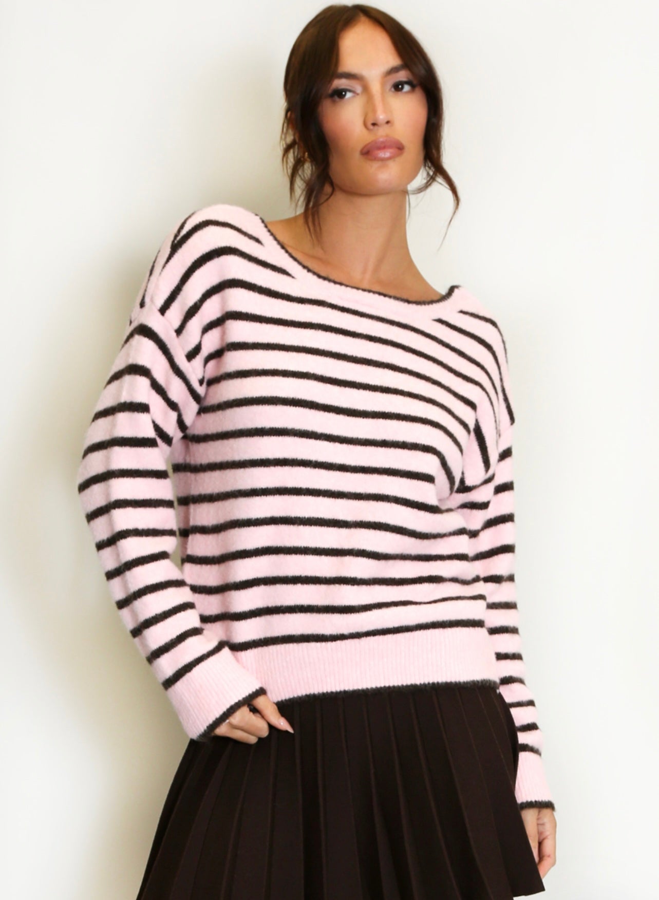 Pink Bow Back Striped Jumper