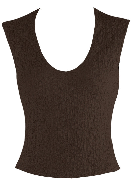 Brown Textured V Neck Top