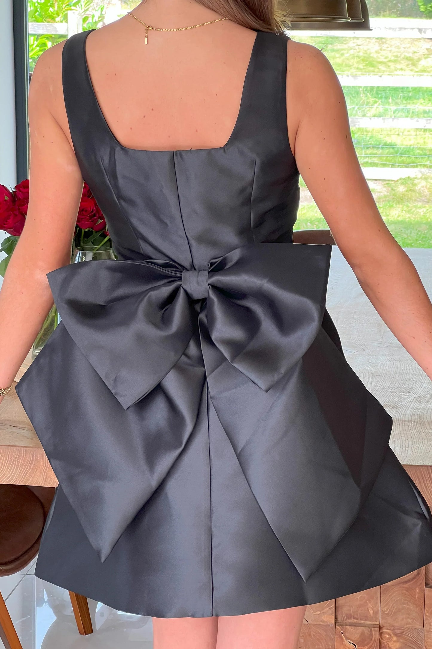 Feyre Bow Detail Sleeves Mini Dress Black