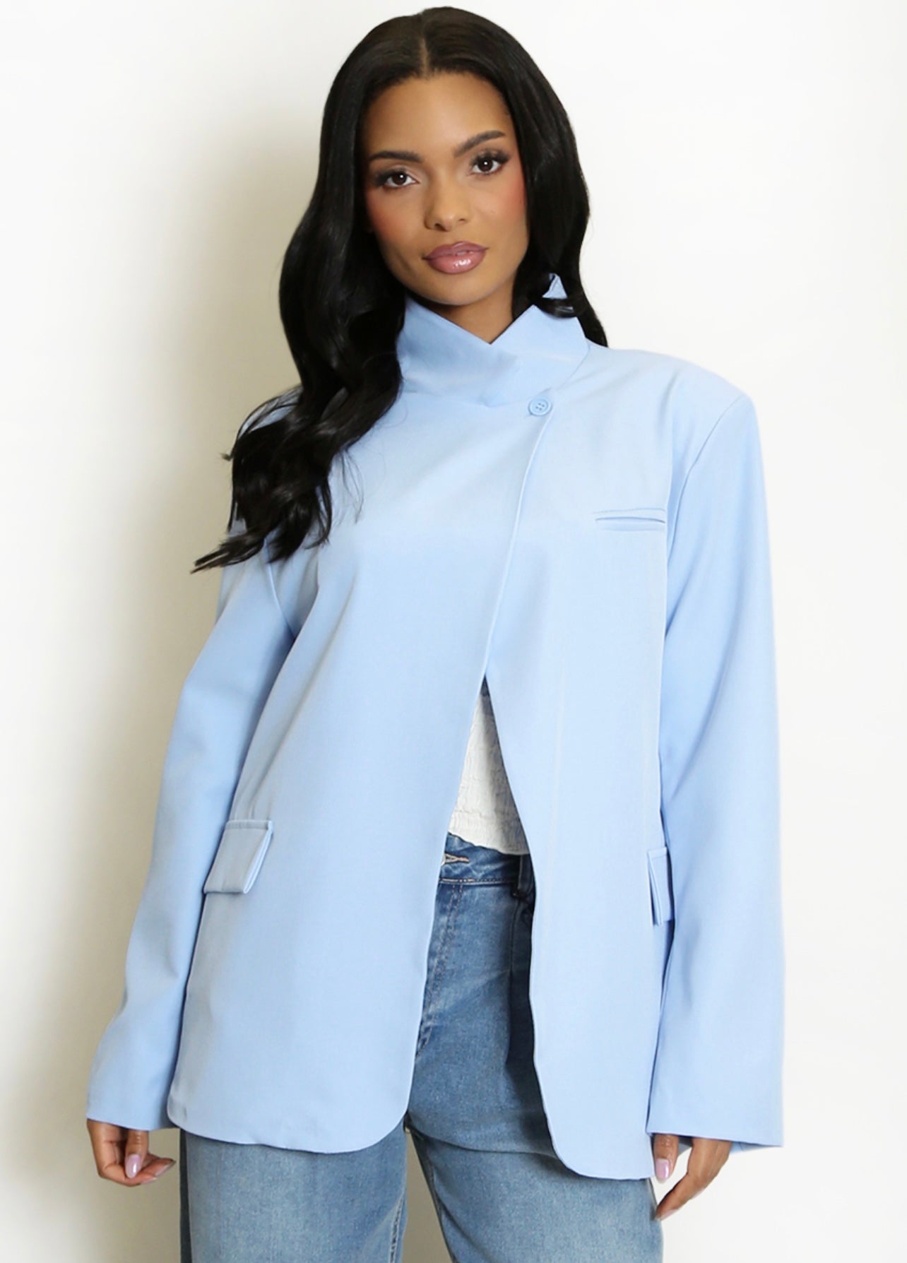 Blue Asymmetric Wrap Blazer