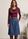 Burgundy Boat Neck Long Sleeve Top