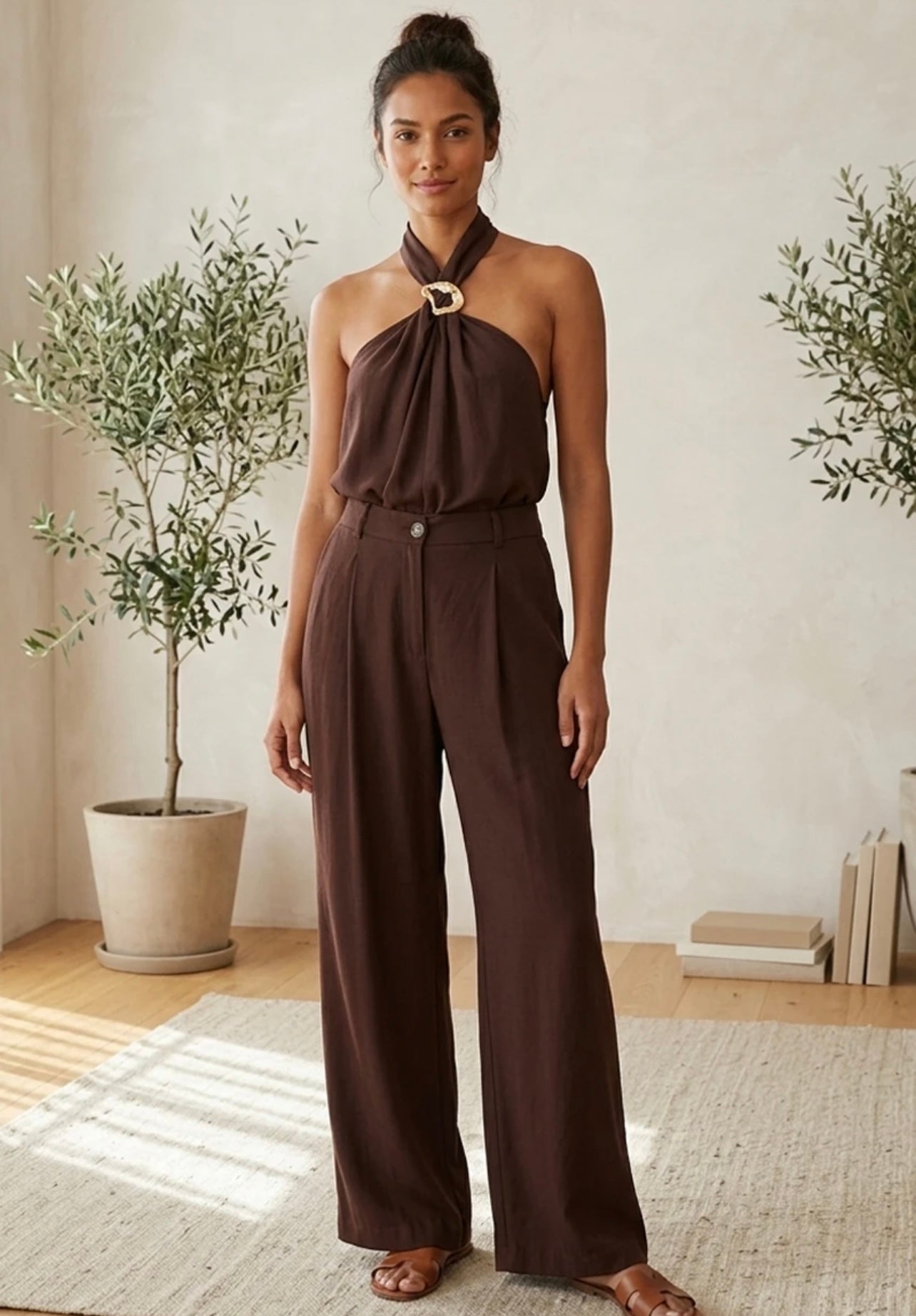 Brown Wide Hem Trousers