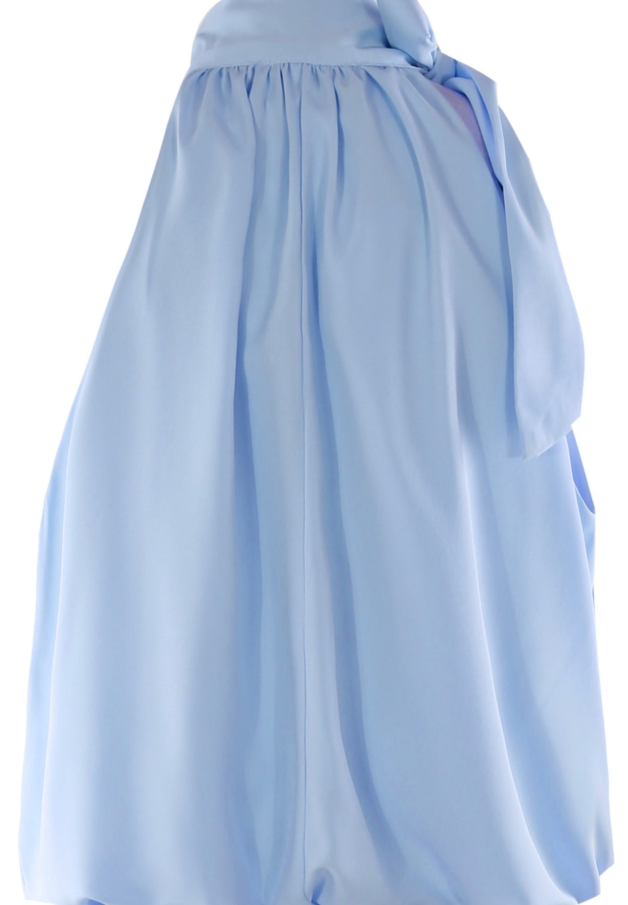 Blue Bow Neck Balloon Hem Blouse