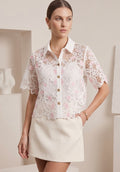 Pink Short Sleeve Crochet Blouse