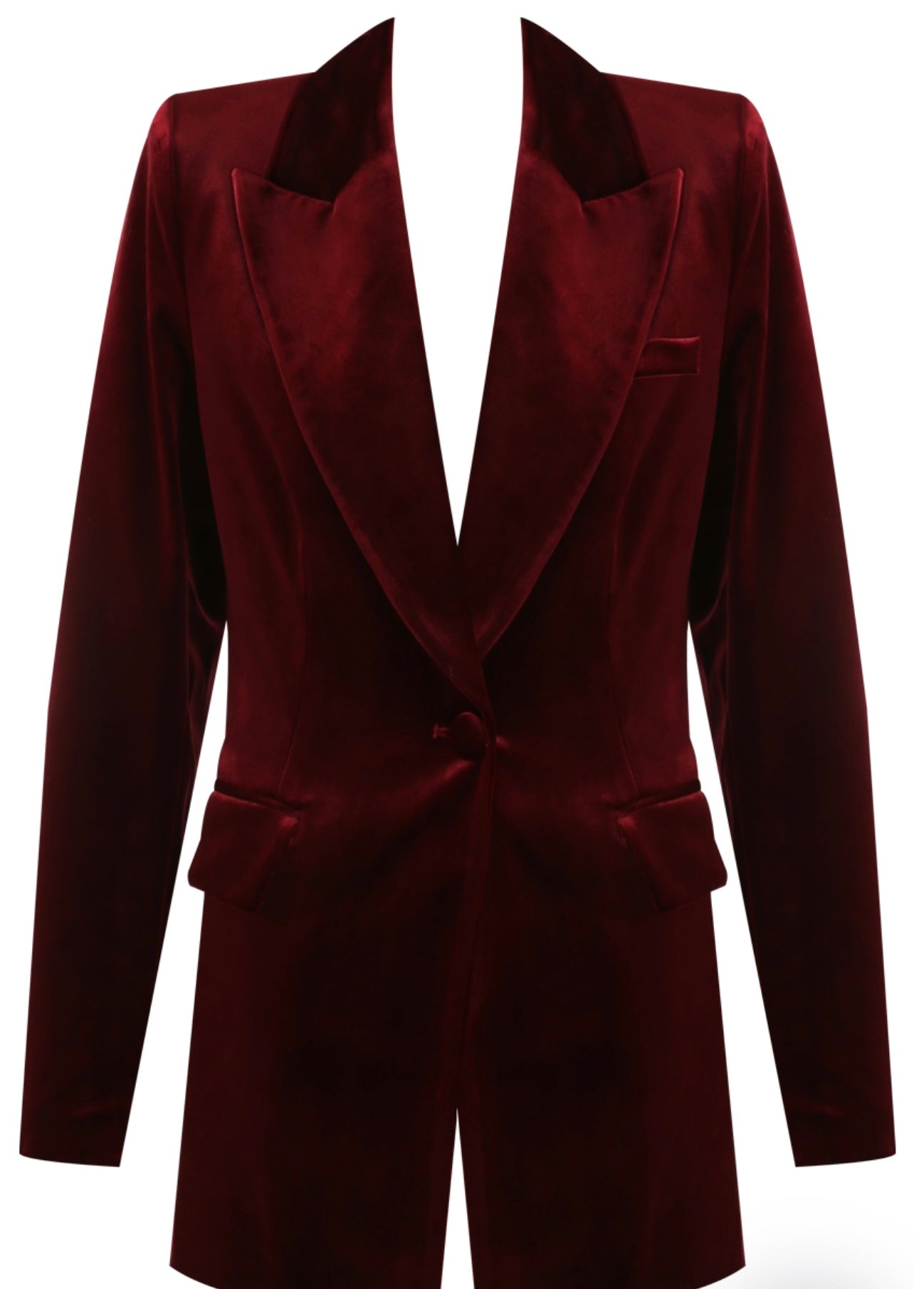 Wine One Button Velvet Blazer