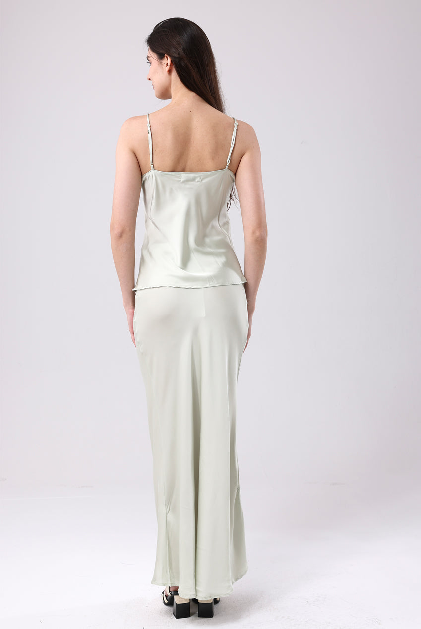 Sage Satin Maxi Skirt