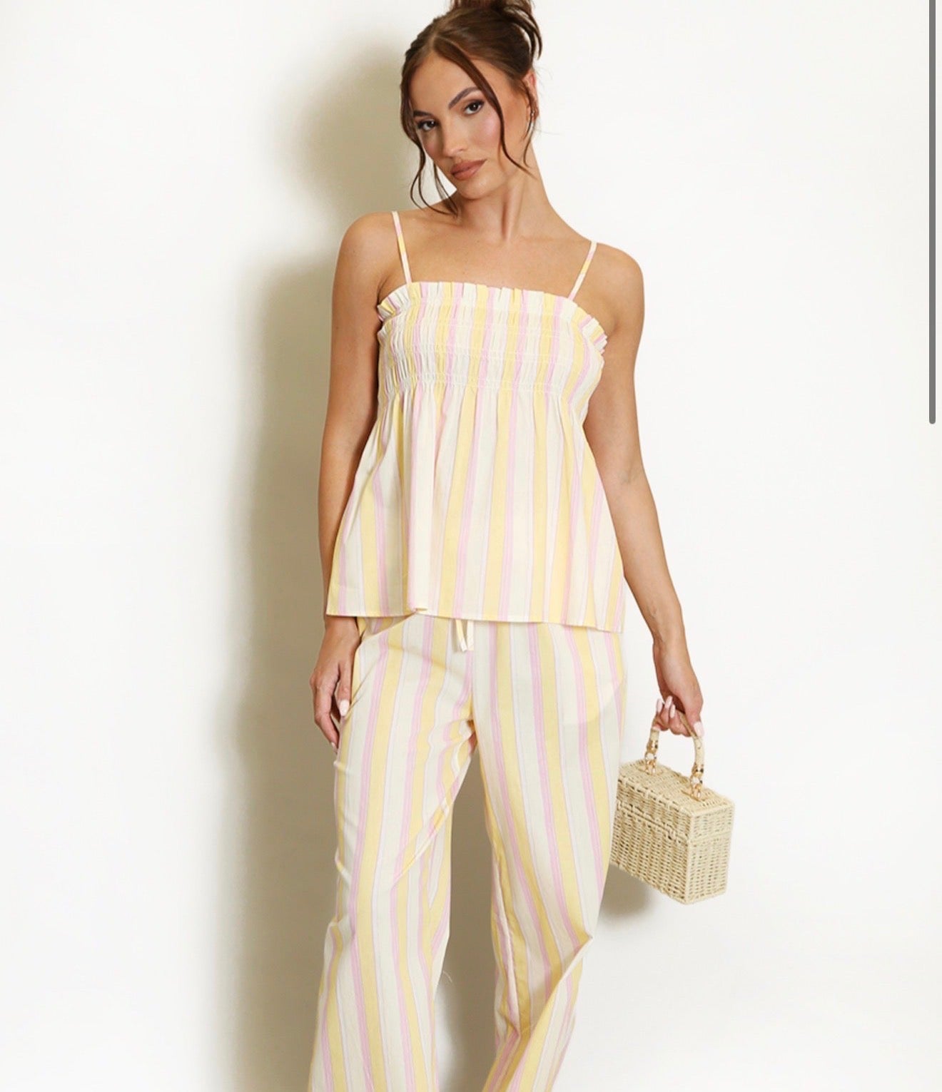 Lemon Stripes Shirred Top