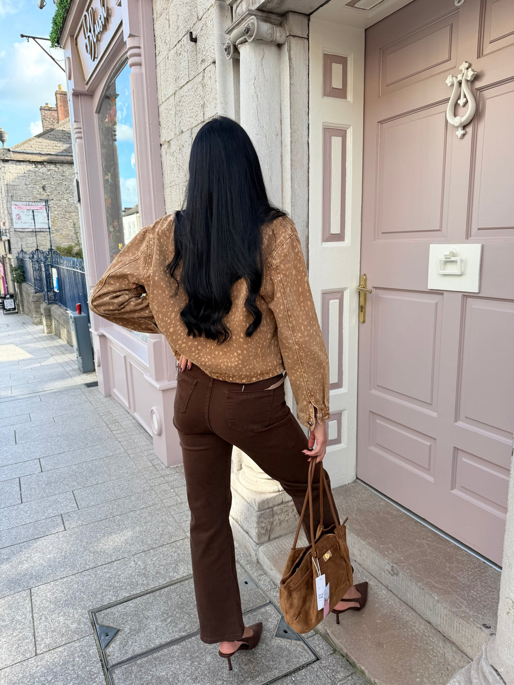 Brown Denim High Waisted Straight Leg Jeans