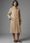 Camel Tuck Pleat Collar Trench Coat