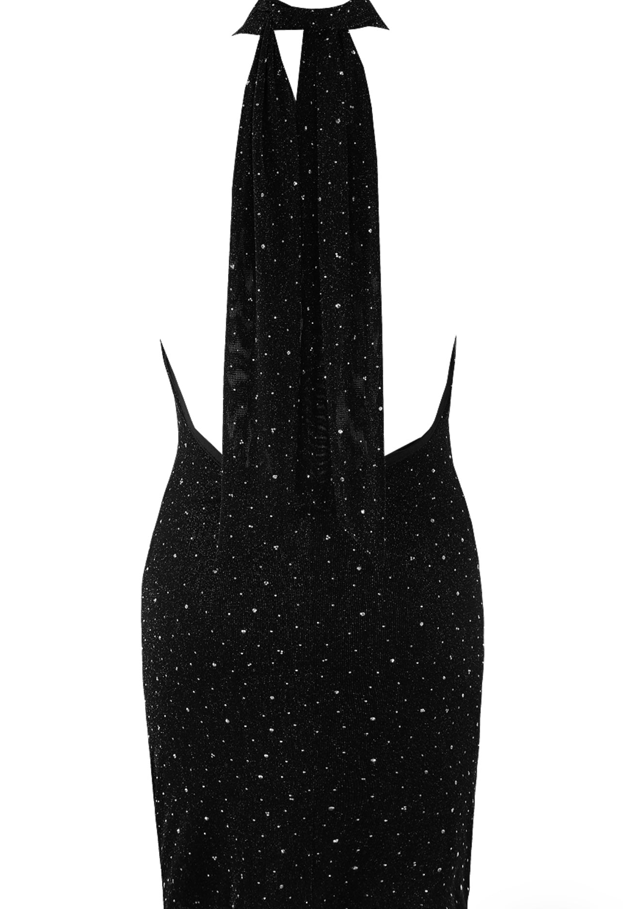 Black Stud Embellished Halter Neck Mini Dress