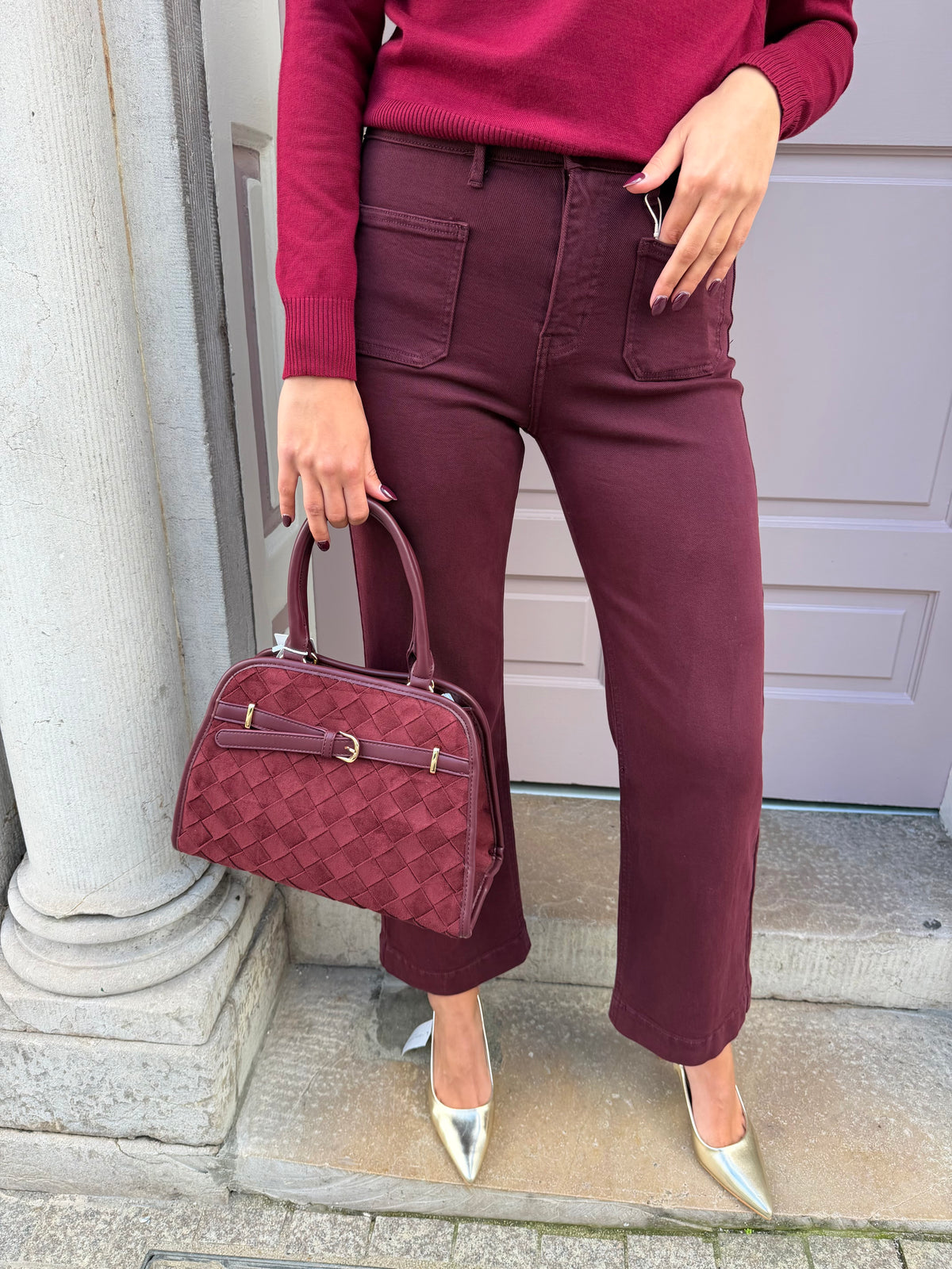 Pattern Detail Buckle Handbag