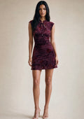 Burgundy Floral Textured Lace Up Mini Dress