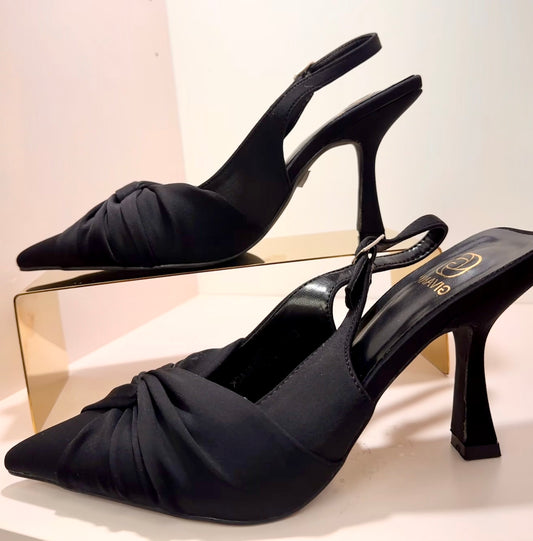 Black Ruched Pointed Toe Heel