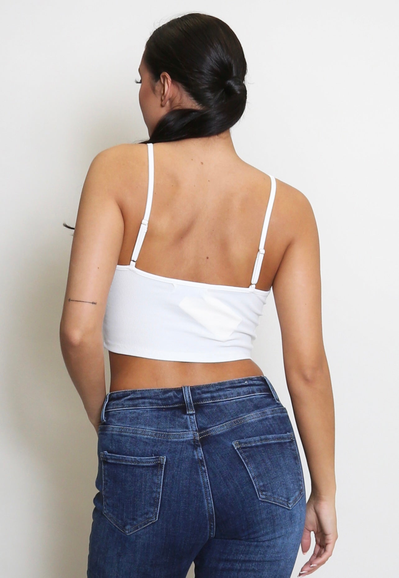 White Ribbed Square Neck Crop Top