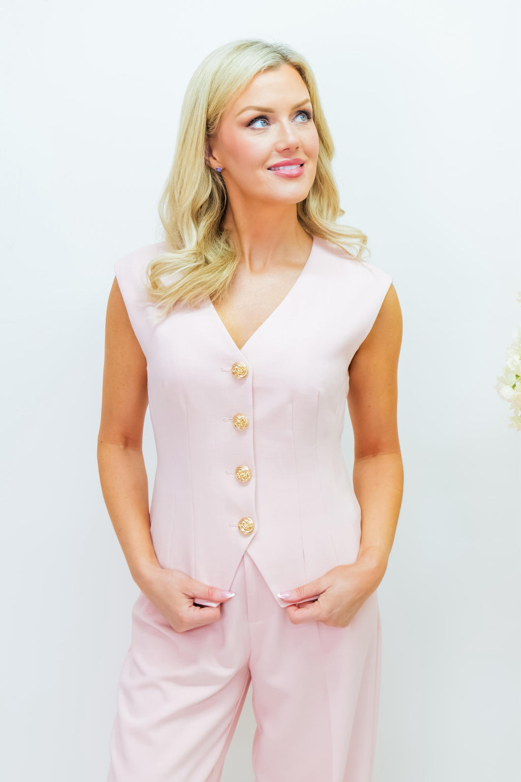 Pink Tailored Waistcoat With Statement Buttons