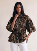 Leopard Balloon Sleeve Peplum Jacket