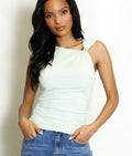 Mint Green Sleeveless Top With Shoulder Buckle